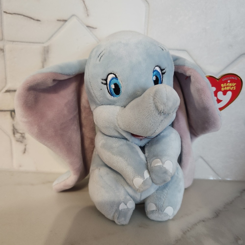 Disney Dumbo Beanie‎ Baby Plush Toy Original Ty Blue Elephant